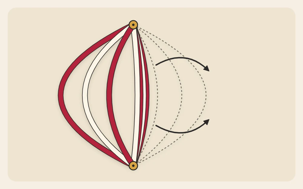 A stack of paper strips pinned at both ends being fanned out, with half already spread into a sphere